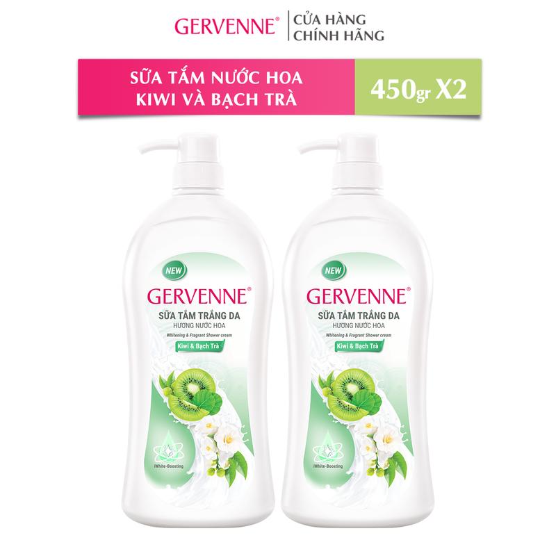  Combo 2 Sữa tắm trắng da hương nước hoa Gervenne Kiwi và Bạch Trà  450g chai  