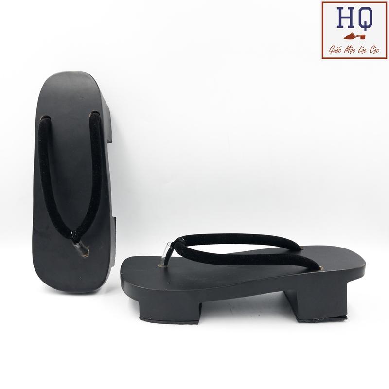 Guốc gỗ mũi vuông Nhật Bản cho nam và nữ, dép kẹp gỗ xỏ ngón Geta Việt (phiên bản dáng cao màu đen cho cả nam và nữ), guốc mộc quai kẹp, phụ kiện anime cosplay kimono, yukata