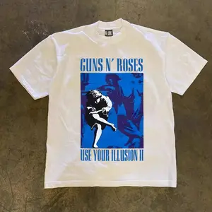 JJ.STORE Korea Style T-shirt Oversize GUNSN'ROSES  | Kaos Wanita Putih | Metallica Kaos pria dan wanita Crew-neck fashion unisex T-shirt Menswear Top