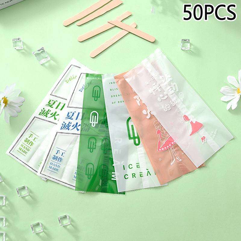 Product Introduction of 50pcs Food Grade Ice Cream Bags Disposable Plastic Popsicle Protective Cover Storage Transparent Ice Popsicle Packing Bag DIY 15