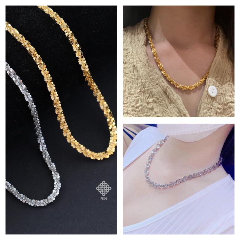 Dây chuyền xoắn titan, Vòng cổ hoa mai titan màu vàng hoặc trắng không phai không rỉ sét, TRANGSUCMOILUATUOI.RIN