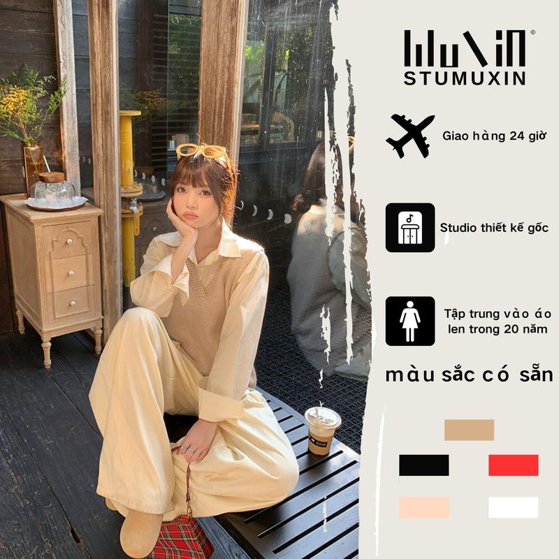  Áo Vest Len Không Tay Cổ Chữ V Dáng Rộng Cho Nữ MUXIN Phong Cách Hàn Quốc Dễ Phối Đồ Che Khuyết Điểm Hình Thể Mẫu Thu Đông Mới 