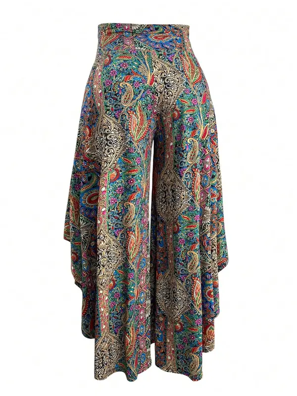 【Plus Size】 Floral Print Pants, Boho Casual Comfy Trousers for Daily Wear, Women's Bottoms for All Seasons, Clothing, Womenswear, Vibrant Pants Women 1