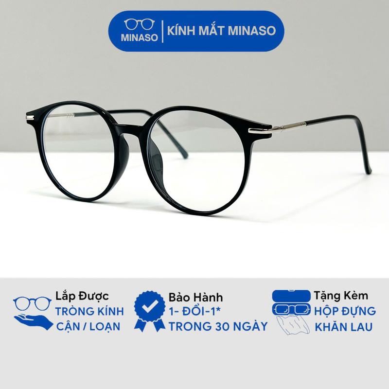 Kính mắt không độ gọng kính cận nữ nam chống ánh sáng xanh form tròn 127