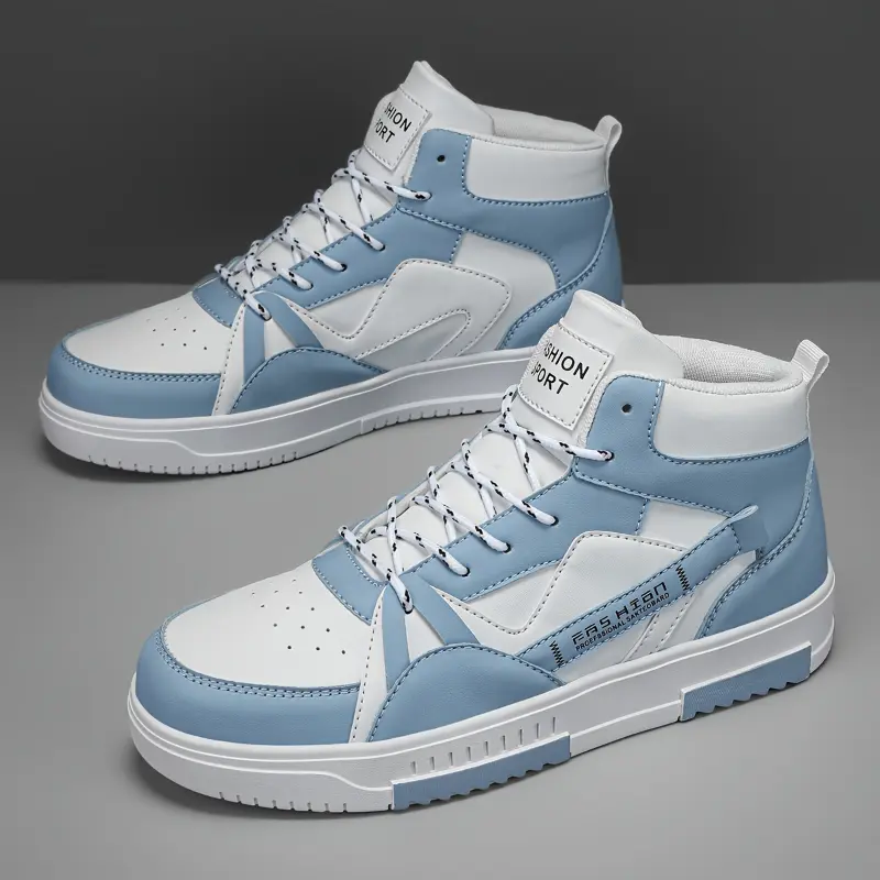 Men's Fashion High-Top Skate Sneakers - Stylish Color Block with Thick Sole, Casual Lace-Up Running Shoes with Letter Print, Durable EVA & Fabric, All-Season Outdoor Footwear, Outdoor Sneakers|Modern Hightops|Pu Upper Sneakers 1