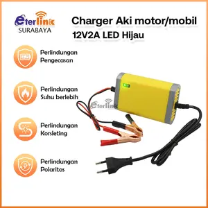 Alat Cas Aki Motor & Mobil / Car Truck Motorcycle Battery Charger 12V 2A Varian Led Hijau