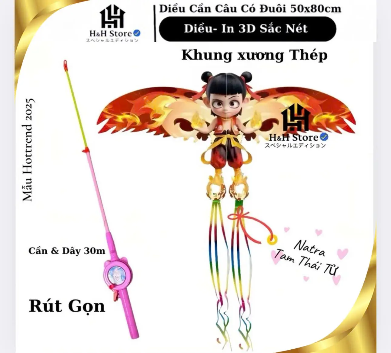 [ Diều Cần Câu Chọn Mẫu ] Diều cần câu 3D cho bé họa tiết hoạt hình dễ thương, Kích Thước 50x80 cm Tặng kèm cần và dây 30 mét - Đồ Chơi