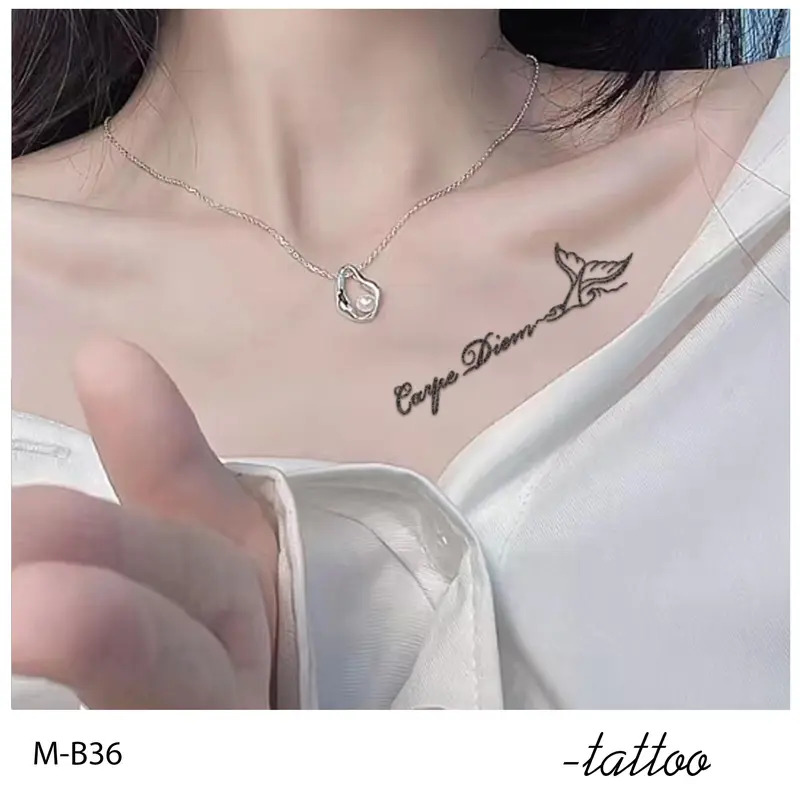 （OUT） ZOAR-BY08 Stiker Tato Temporary Semi Permanen 【Kombinasi kalimat bahasa inggris】Tahan lama Tattoo menempel dekorasi seni untuk pria dan wanita 5