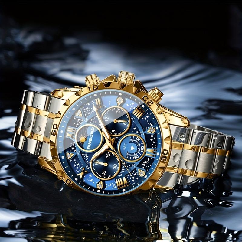 Đồng Hồ Đeo Tay Thạch Anh Dạ Quang Công Sở Thường Ngày Cho Nam BINBOND Vỏ Hợp Kim Tròn Dây Đeo Bằng Thép Không Gỉ Pin Nút Không Sạc Lại Với Chuyển Động Thạch Anh Dạ Quang Thích Hợp Cho Trang Phục Thường Ngày Công Sở