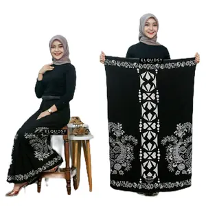 SARUNG GOYOR, SARUNG WANITA, SARUNG NING, SARUNG PONDOK, SARUNG SANTRIWATI, SARUNG MAJLIS Motif Muslim anak 9–12 santri putri Batik Bunga Rayon Hitam