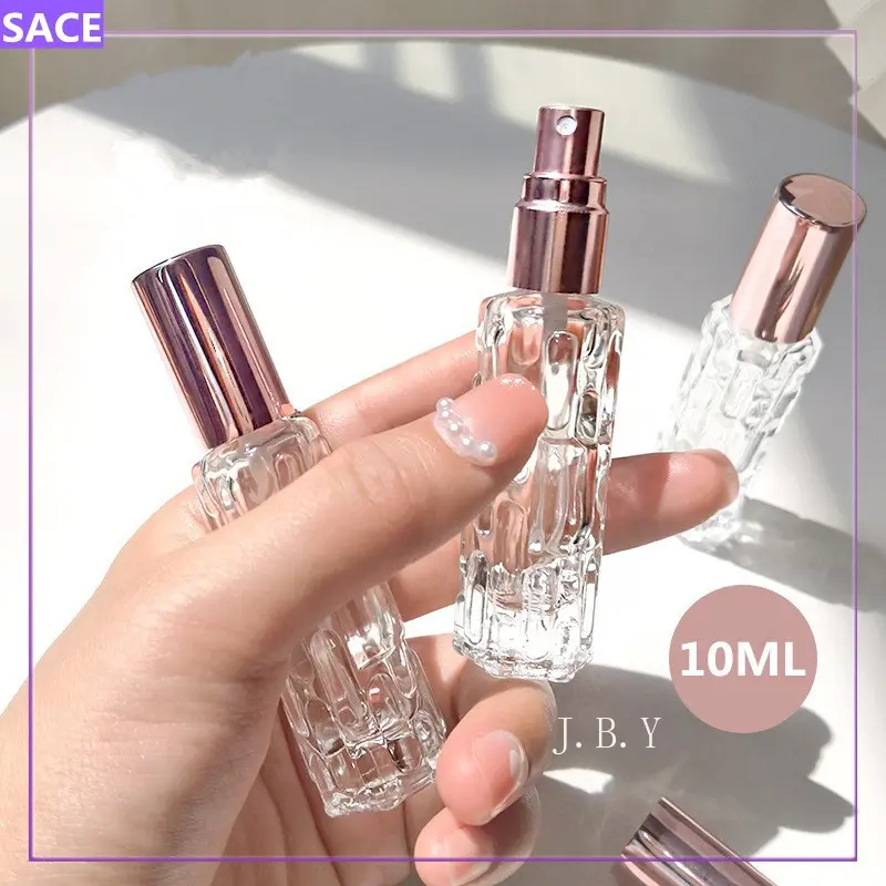 4 colors diamond faceted mini perfume refillable glass bottle Travel Atomizer 10ml alcohol perfumes Container Tin Canister Organiser