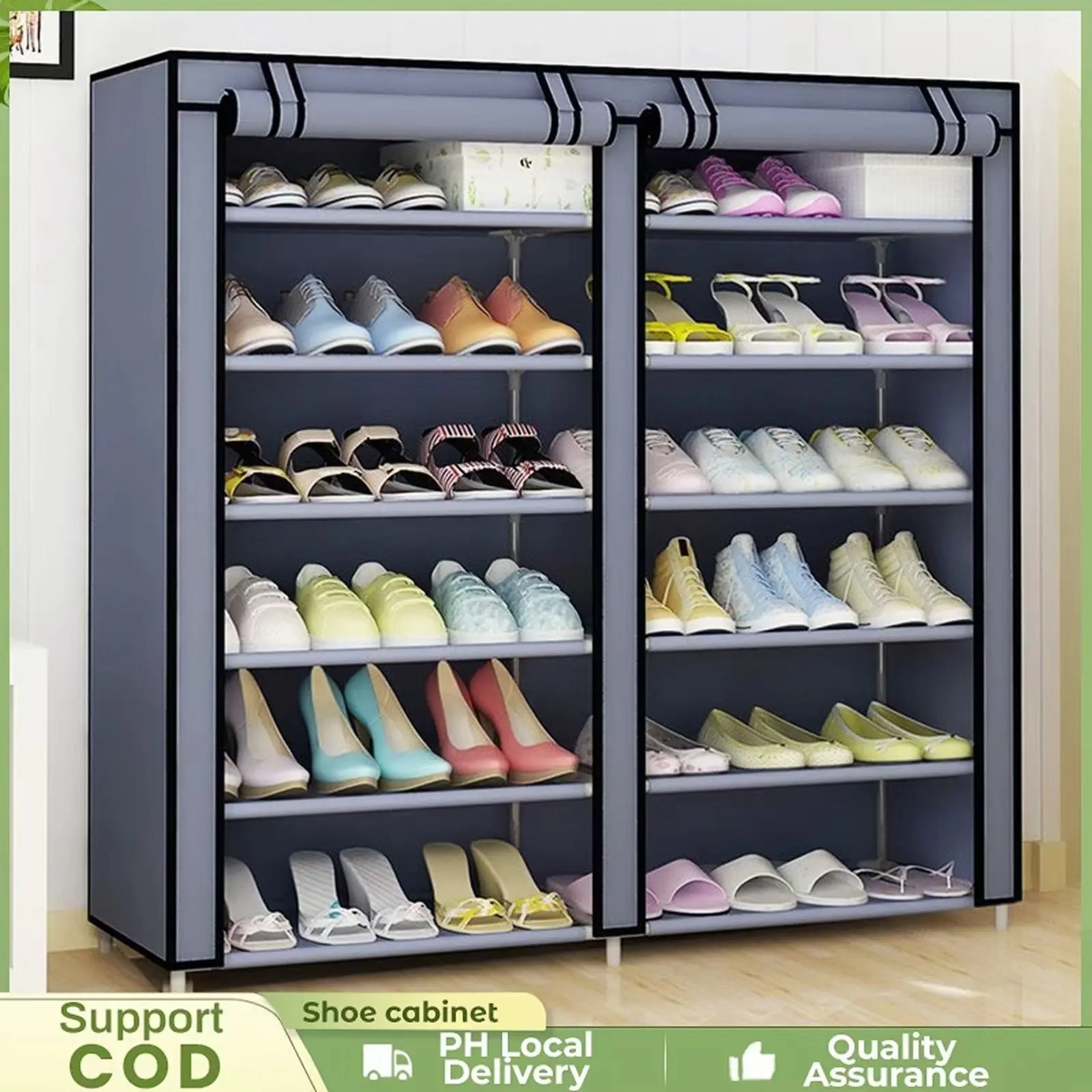 OKASUMI Double Row 6 Layer Shoe Rack Space Saving Stainless Steel Home Use Simple Shoe Cabinet Shoe storage cabinet Organiser
