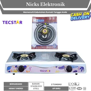 [COD] TECSTAR KOMPOR STAINLESS STEEL PAKET + SELANG + REGULATOR (2 TUNGKU) GARANSI RESMI