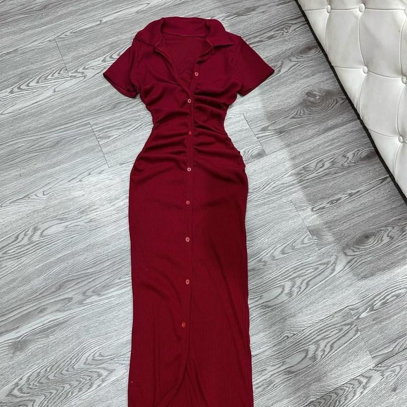 Váy body thun gan phối cúc cổ somi