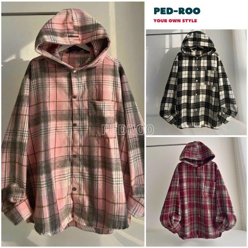 Áo Sơ Mi Khoác Ngoài Flannel Caro Nam Và Nữ Tay Dài Caro Có Nón Form Rộng Chất Vải THÔ Kẻ Sọc  Thoáng Mát Unisex