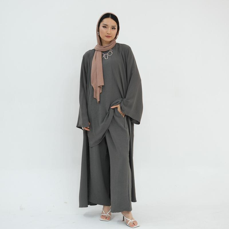 Ramadan Dubai Fashion Cardigan Abaya 3 sets maxi dress Islam Arab Jubah robe Women Wear Kaftan Abaya Cloak Suit Muslim dress baju raya Muslimah Fashion Malaysia abaya 7