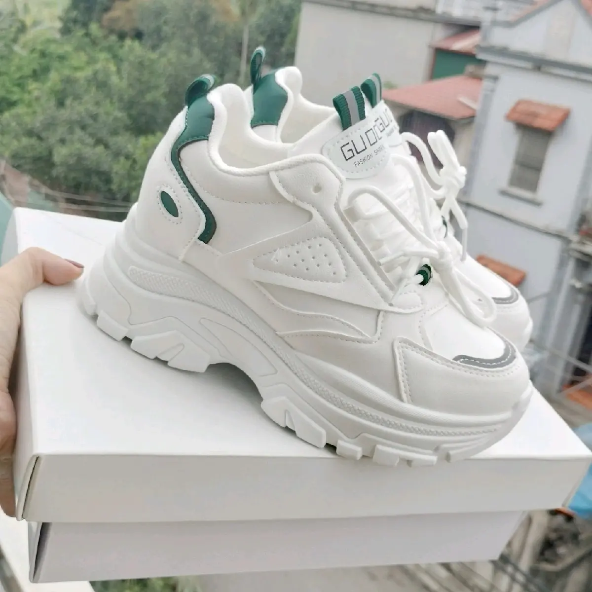 Giầy thể thao  độn mới 9p full đen+ trắng xanh +kem nâu siêu hot Mùa hè chất da mềm của nữ năng động trẻ trung thoáng mát Mũi tròn Chống thấm nước