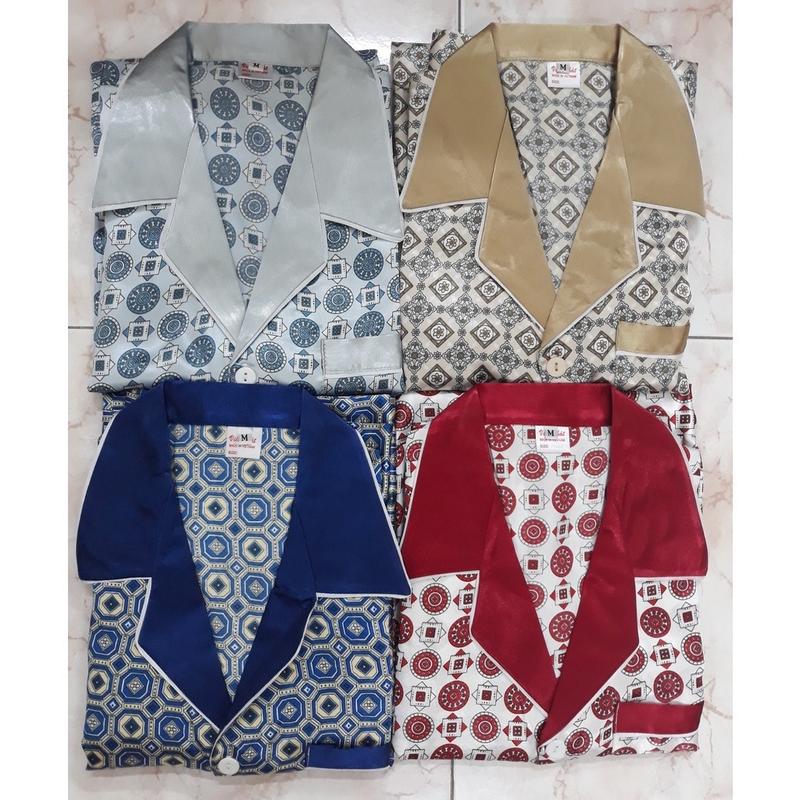 Bộ pijama phi bộ ngủ nam trung niên họa tiết dài tay, chất liệu phi bóng [ẢNH THẬT] Kem Nhung Kem Nhung Tim 4