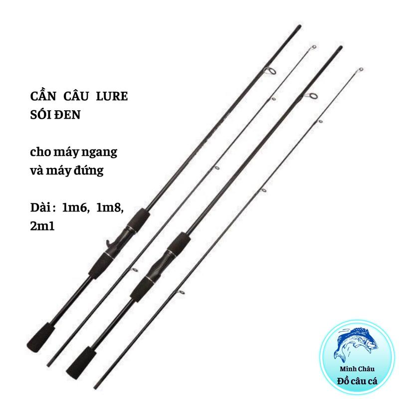 Cần câu lure sói đen dài 1m6 1m8 2m1 chất liệu cacbon số đoạn 2 ngọn 2.4mm dùng cho máy ngang và đứng bắt cá 3-5kg