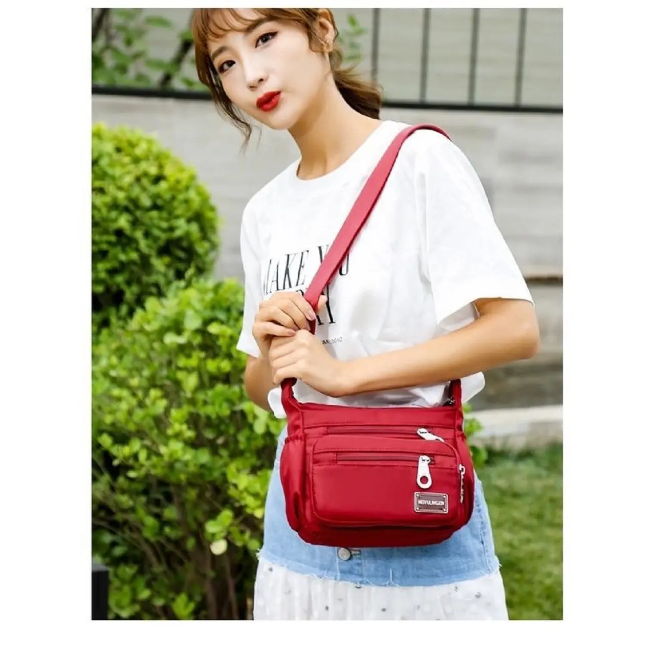 TÚI ĐEO CHÉO VẢI DÙ CHỐNG THẤM, TÚI ĐI CHỢ NHIỀU NGĂN TIỆN DỤNG Đeo Vai Bag Nữ Da Nhung