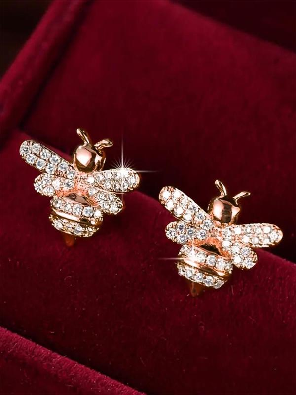 1 Pair Cubic Zirconia Decorated Bee Design Stud Earrings, Fashion Jewelry for Party, Daily Clothing Decor, Trendy All-match & Exquisite Jewelry for Birthday Gift 8