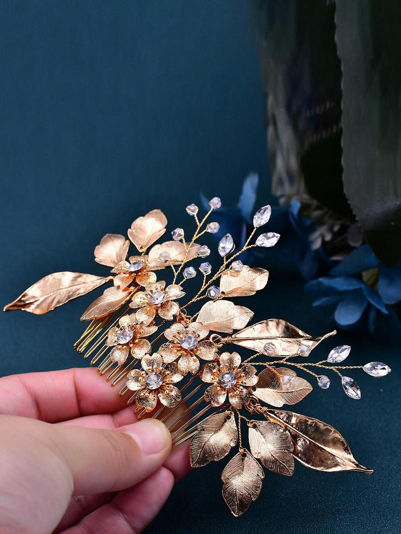 Product Introduction of Elegant Style Artificial Crystal & Flower & Leaf Design Hair Pin,  Exquisite Trendy Hair Pin, Chic Hair Accessories for Wedding Banquet  Party 16