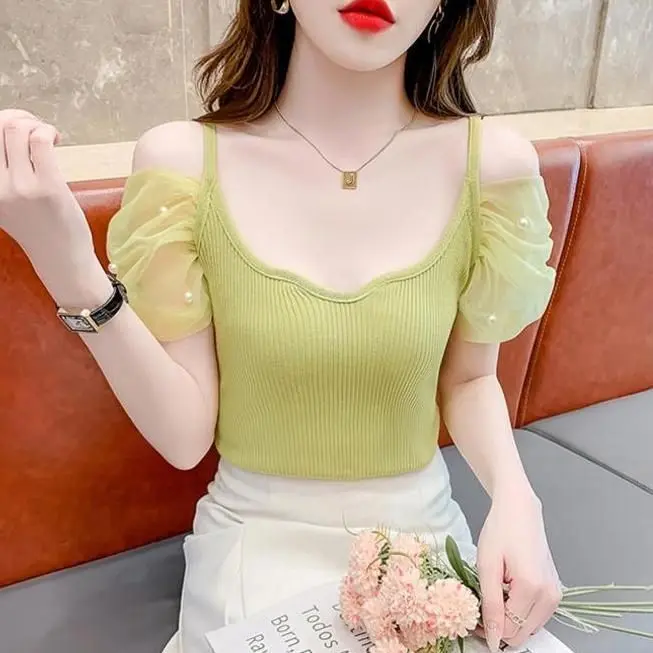 Áo Thun ngắn Tay Chất Liệu Lụa Lạnh Dành Cho Nữ, Bộ Sưu Tập Mùa Hè Mới 2024, Thiết Kế Đẹp, Phong Cách Độc Đáo, Xương Đòn Gợi Cảm, Kiểu Trễ Vai Áo Ngắn Women Top 8