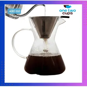 One Two Cups Coffee Server Chemex Drip Pour Over with Filter bahan Kaca Kitchenware Stainless Steel Cangkir Kopi