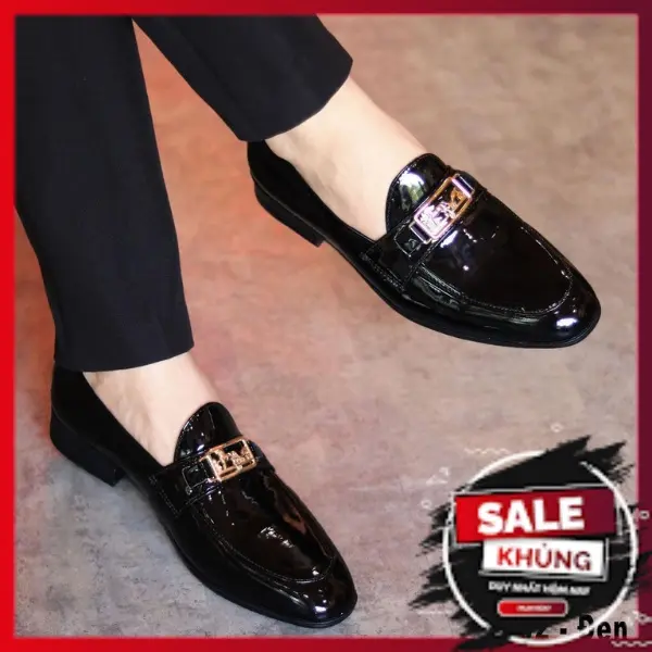 [ Sale 50% Hôm Nay ] Giầy Lười Nam Da Bóng,Trang Điểm Khuy Vàng Cực Đẹp