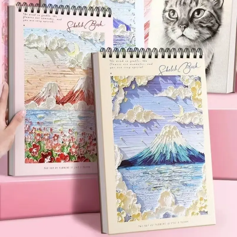 FIVEVOO Buku gambar/ Buku Melukis/ Sketchbook A4 / Buku Gambar Aesthetic/ Buku Gambar Vertikal Jilid Spiral 45 Halaman/ Buku Melukis 1