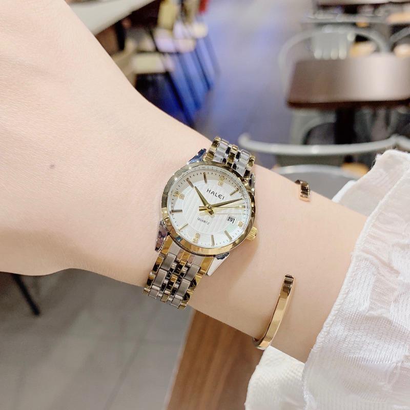 Đồng Hồ Nữ HA Basic Lịch Ngày TẶNG KÈM DỤNG CỤ THÁO MẮC PIN HỘP 2 Màu Lựa Chọn: Demi, Trắng size 28mm  Women Watch Đeo Tay