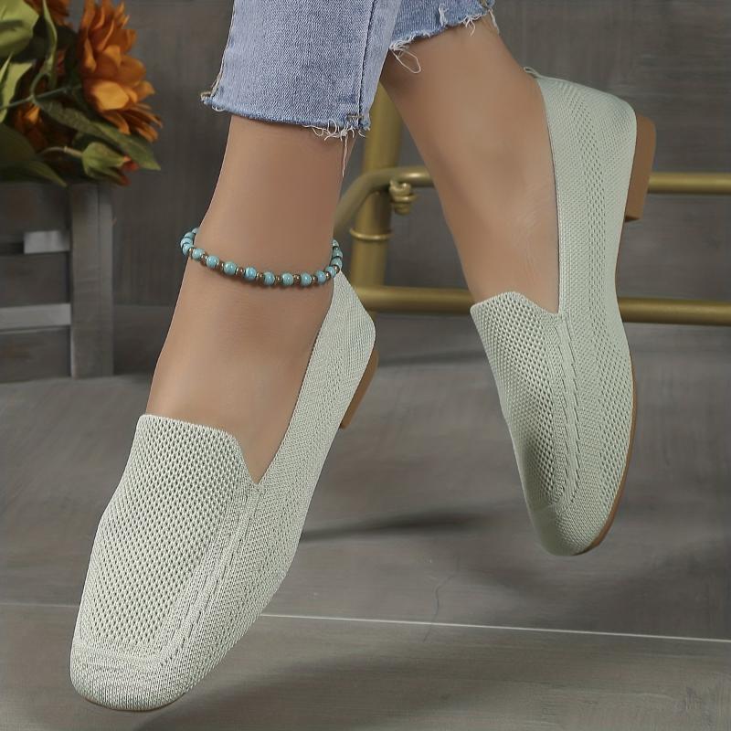 Women's flat shoes with one strap, breathable square head large size wide foot shoes, casual and light walking shoes for all seasons 8