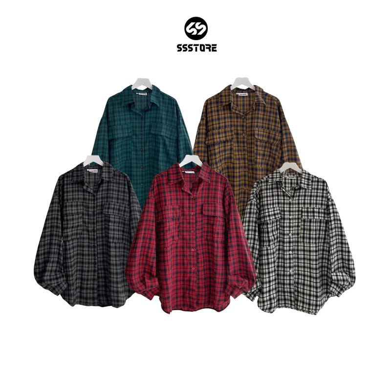 Áo Sơ Mi Sọc Caro Tay Phồng Form Unisex Nam Nữ Nhiều Màu_SSSTore