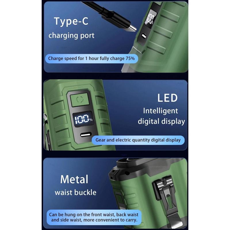 Product Introduction of Portable 4000/8000mAh Waist Clip Fan Wearable Strong Wind Hanging Neck Fan Emergency Mobile Power USB Rechargeable Mini Electric Fan Construction Site 17