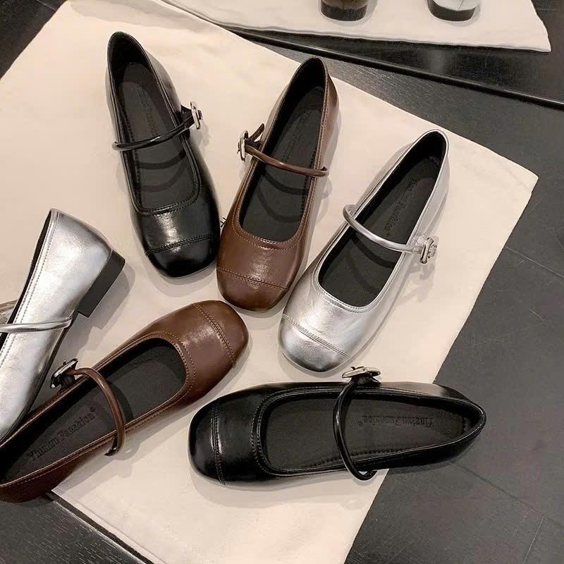 Giày Búp Bê Mũi Tròn Da Mềm Đế Bệt Đi Êm Chân Shoes 1