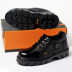 Sepatu Safety Pria Kulit Sapi Asli Ujung Besi Shoes Kerja Leather Black tahan benturan