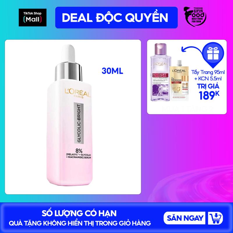 [MUA 30ML TẶNG 2 QUÀ] Tinh Chất Hỗ Trợ Mờ Thâm Nám L'Oreal Glycolic Bright Serum 30ml Skincare Chăm Sóc Da