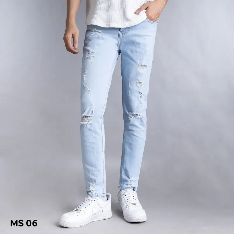 QJ 47 Quần jean nam màu xanh kiểu rách trẻ trung thoáng mát Fashion 24H QJ47 Menswear Có Túi Tre 6
