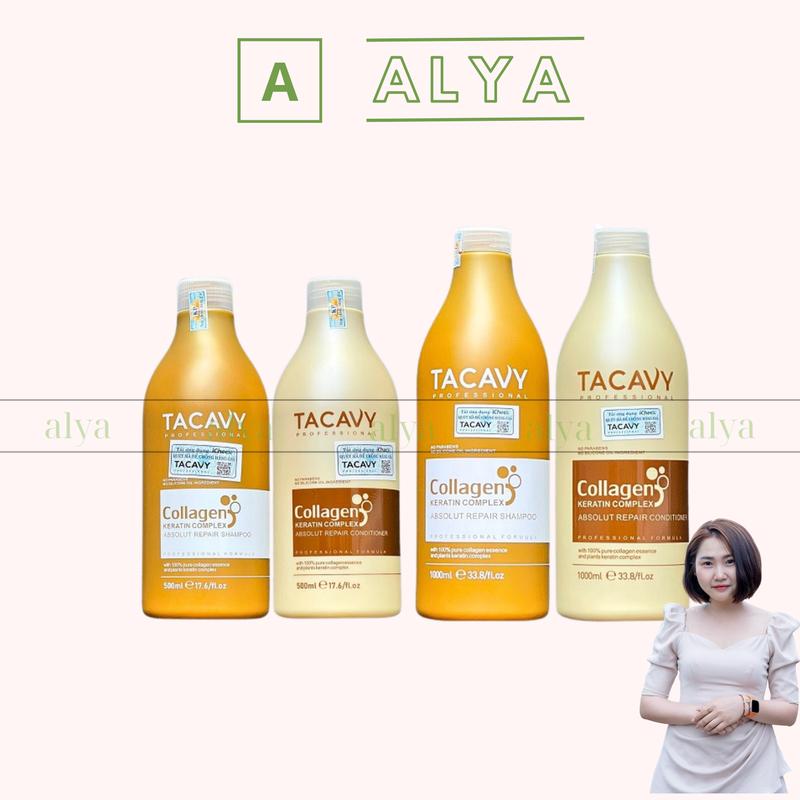 Cặp dầu gội xả TACAVY Collagen 500ml 1000ml x 2. Phục hồi tóc khô sơ hư tổn giảm rụng tóc nhanh mọc tóc Dầu Gội Đầu Women