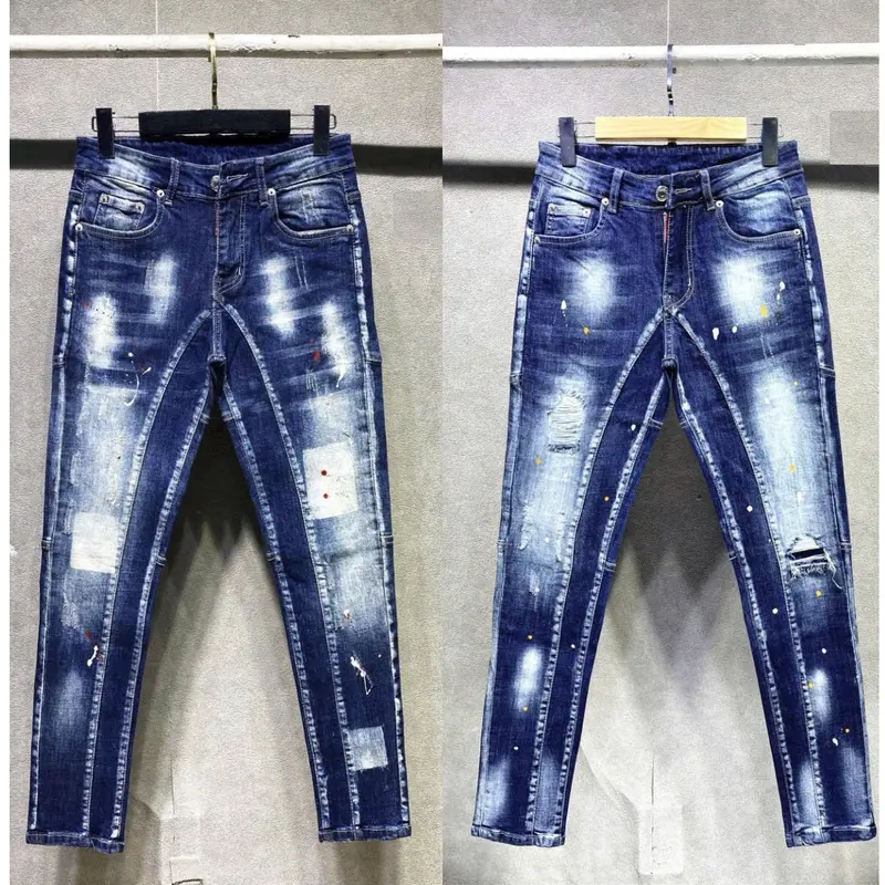 Quần jean nam 2 đáy wash rách xước phối vẩy sơn nhẹ, hàng co giãn tốt, mặc thoải mái, phong cách trẻ, chất | Menswear 0