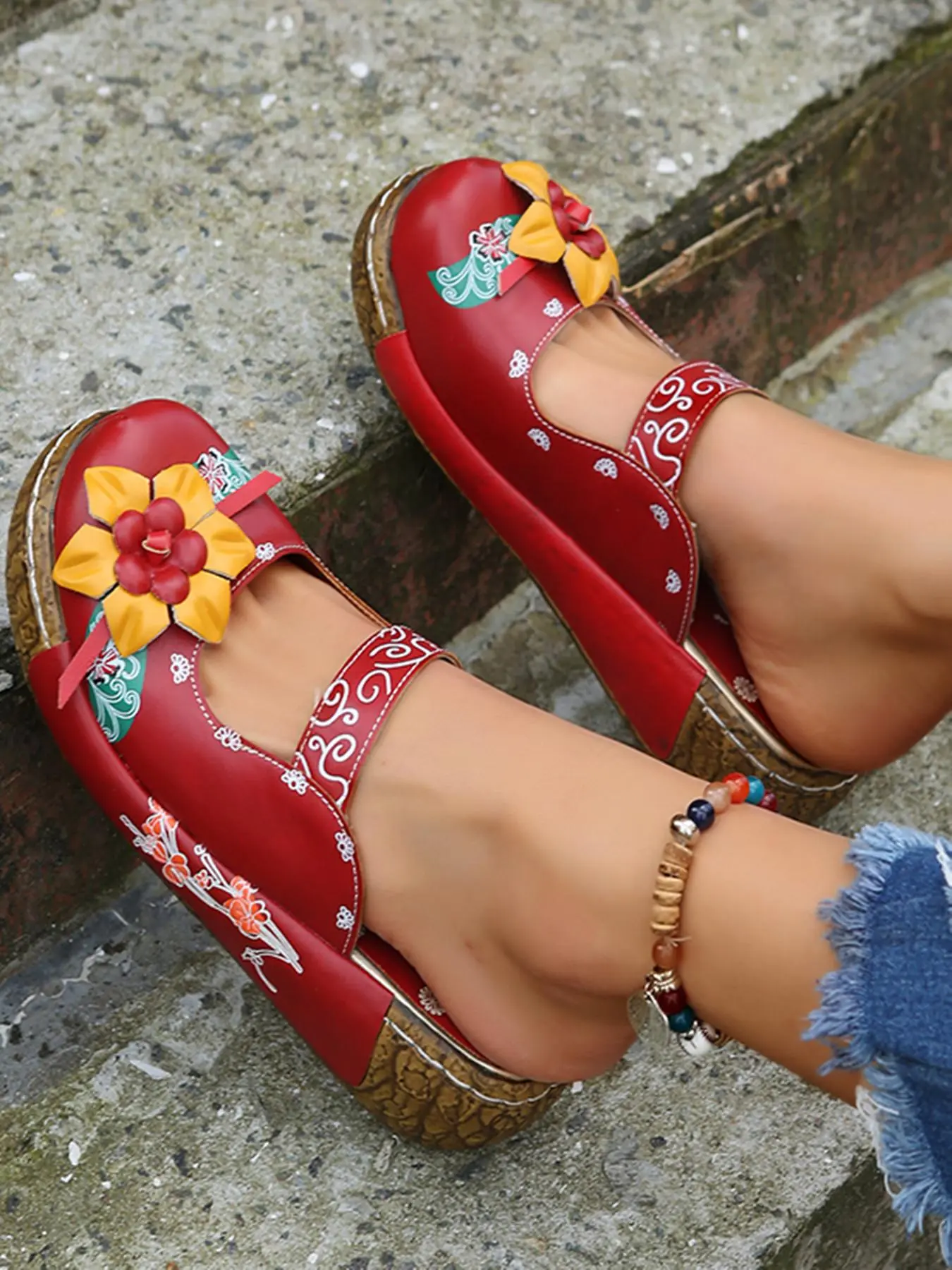 Women's Ethnic Pattern Flower Decor Slides, Casual Comfortable Thick Sole Slippers for Summer, Non-slip Slippers for Indoor & Outdoor Wear, Walking Shoes