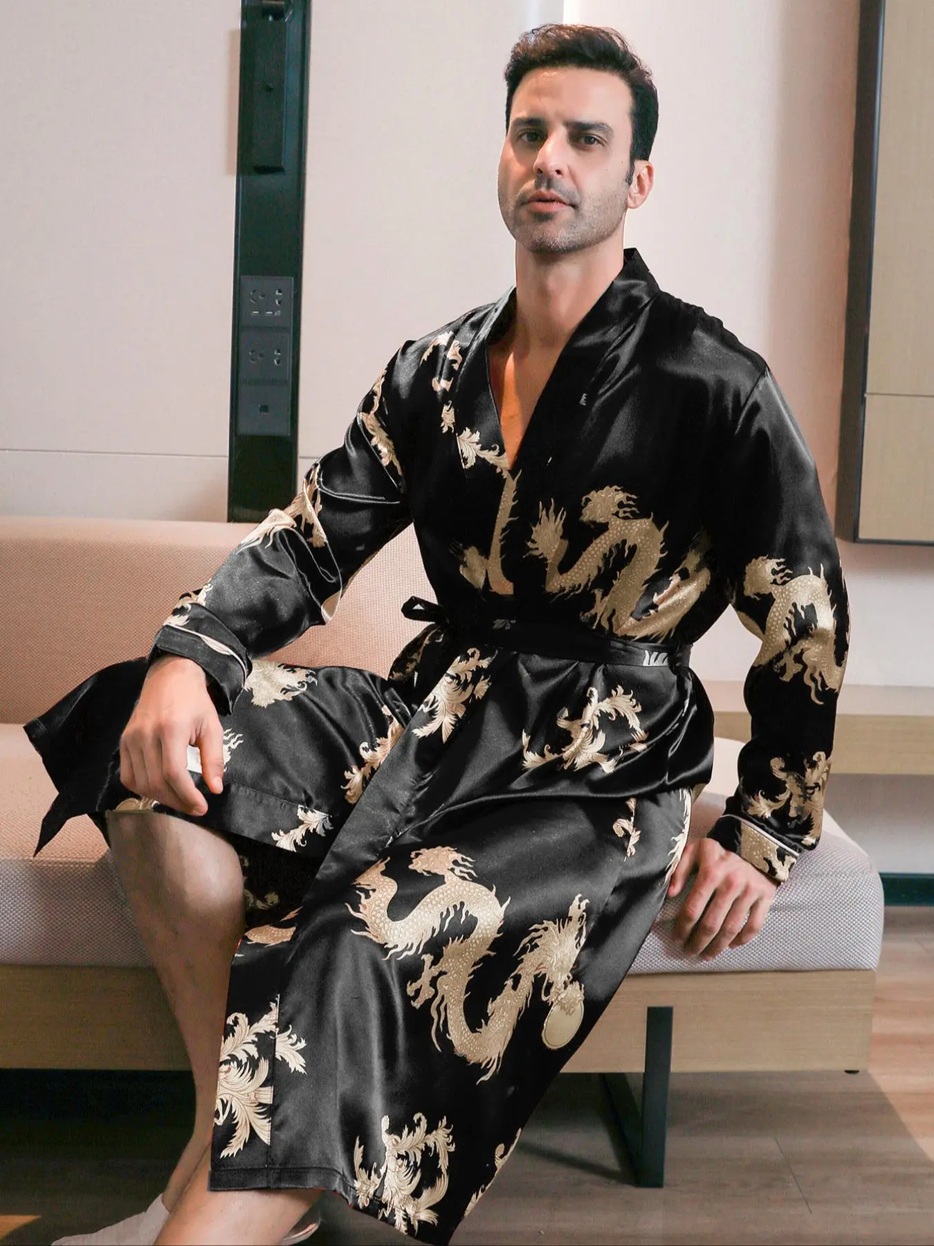 thumbnail image 2 of SWOMOG Men's Satin Robe With Pants Set Silky Kimono Nigeria | Ubuy 2 of 13