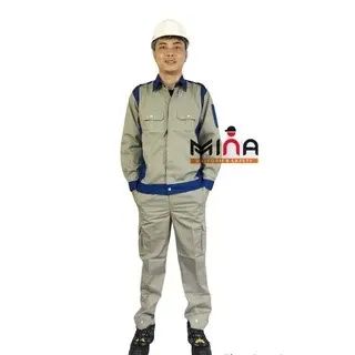 Quần Áo Bảo Hộ Lao Động Bộ Pr Ghi Phối Xanh Vải Kaki Nam Định Dày Dặn Quần Túi Hộp