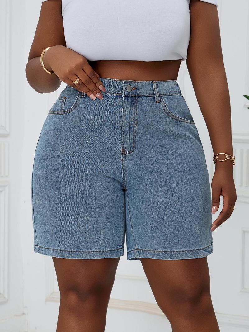 Product Introduction of 【Plus Size】Denim Shorts, Plus Casual Fashionable Shorts for Daily Outdoor Wear, Women Plus Clothing for Summer 1