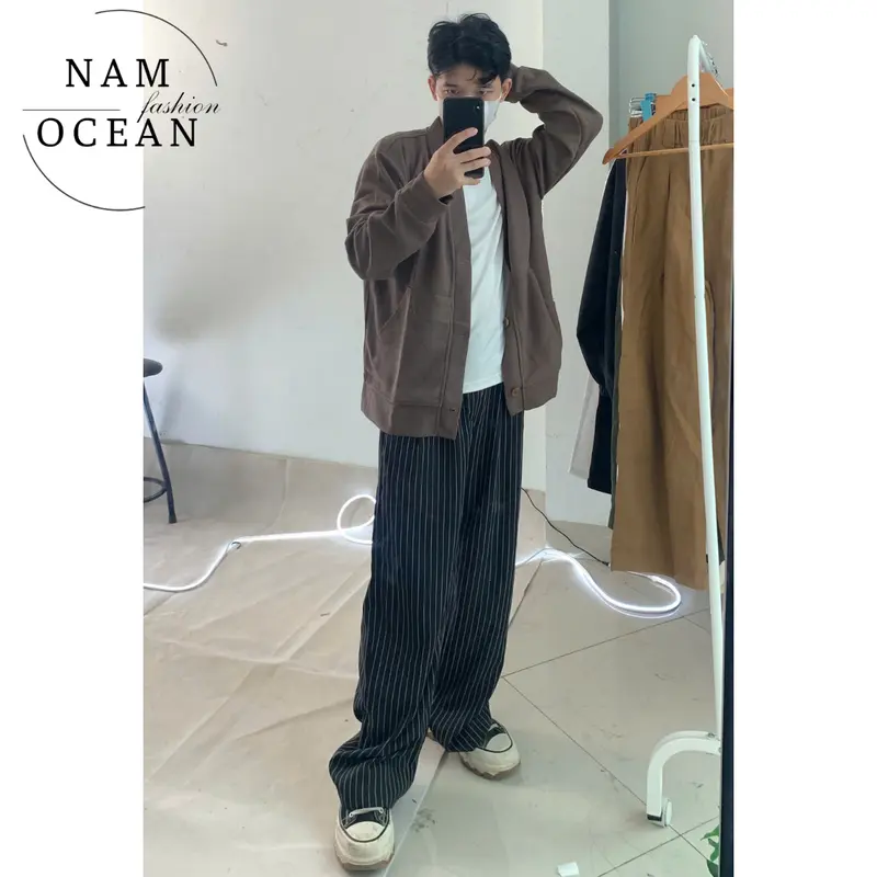 (NAM OCEAN)_Áo Cardigan Nam Nữ Phong Cách Hàn Quốc Dễ Dàng Phối Đồ Phù Hợp Đi Học Đi Chơi M26 Nam Ocean Menswear Jacket Nhung Kem 8