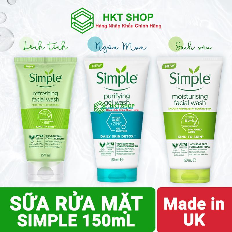 Sữa Rửa Mặt Simple Gel Kind To Skin Refreshing Facial Wash Gel 150Ml - HKT Shop Skincare Nữ Dưỡng Da