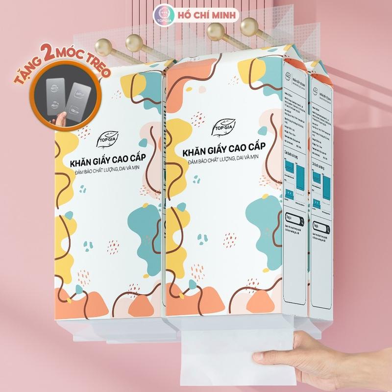 [FLASH SALE THỨ 6 ĐB] Giấy vệ sinh treo tường Top Gia thùng 6 bịch đa sắc làm từ bột gỗ nguyên chất, 1280 tờ 4 lớp dày dặn 3