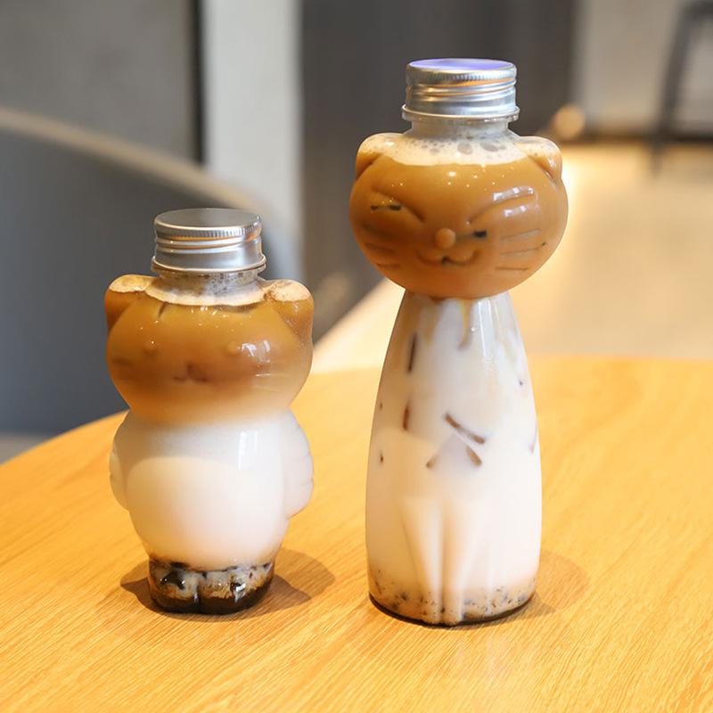 Product Introduction of Cat Bottles 1Pcs Kawaii Cat Water Bottles for Milk Tea Coffee Juice Portable Drinking Cup Home Transparent Juicing Beverage Drink Bottle BPA Free 22