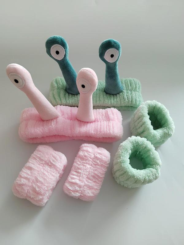 Cute Snail Tendons Hair Band & Wristband Set, for Face Wash/ Makeup, Hair Accessories for Women & Girls 6