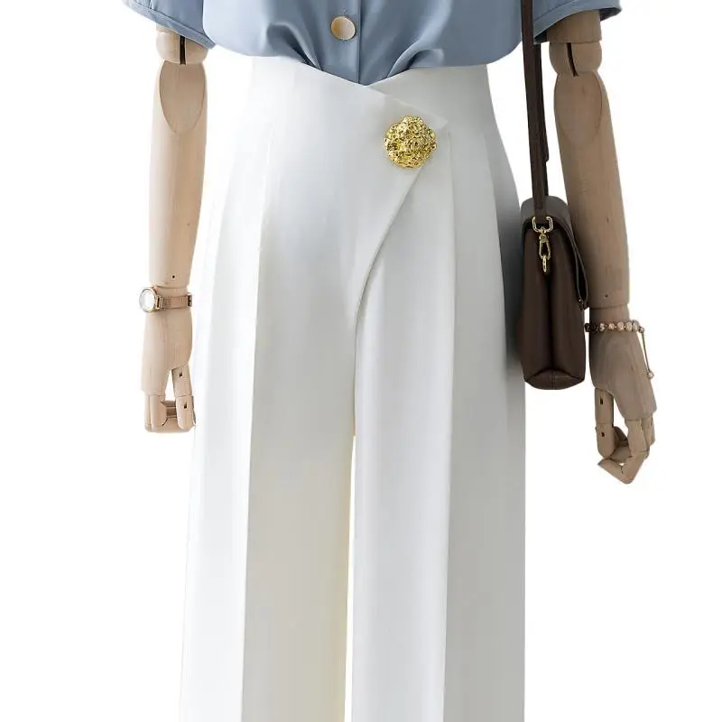 Hot Selling White Mop Pants 2024 New High Waist Summer Thin Pants Casual Wide-Leg Suit Pants High-Grade Drape